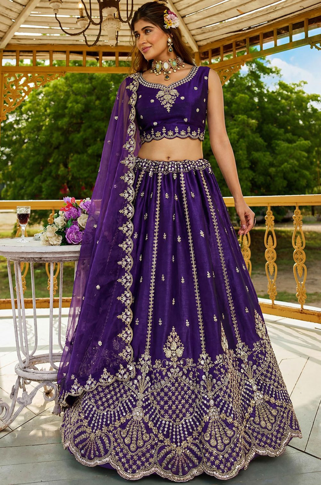 Purple Satin Lehenga Choli - SFANJ3270