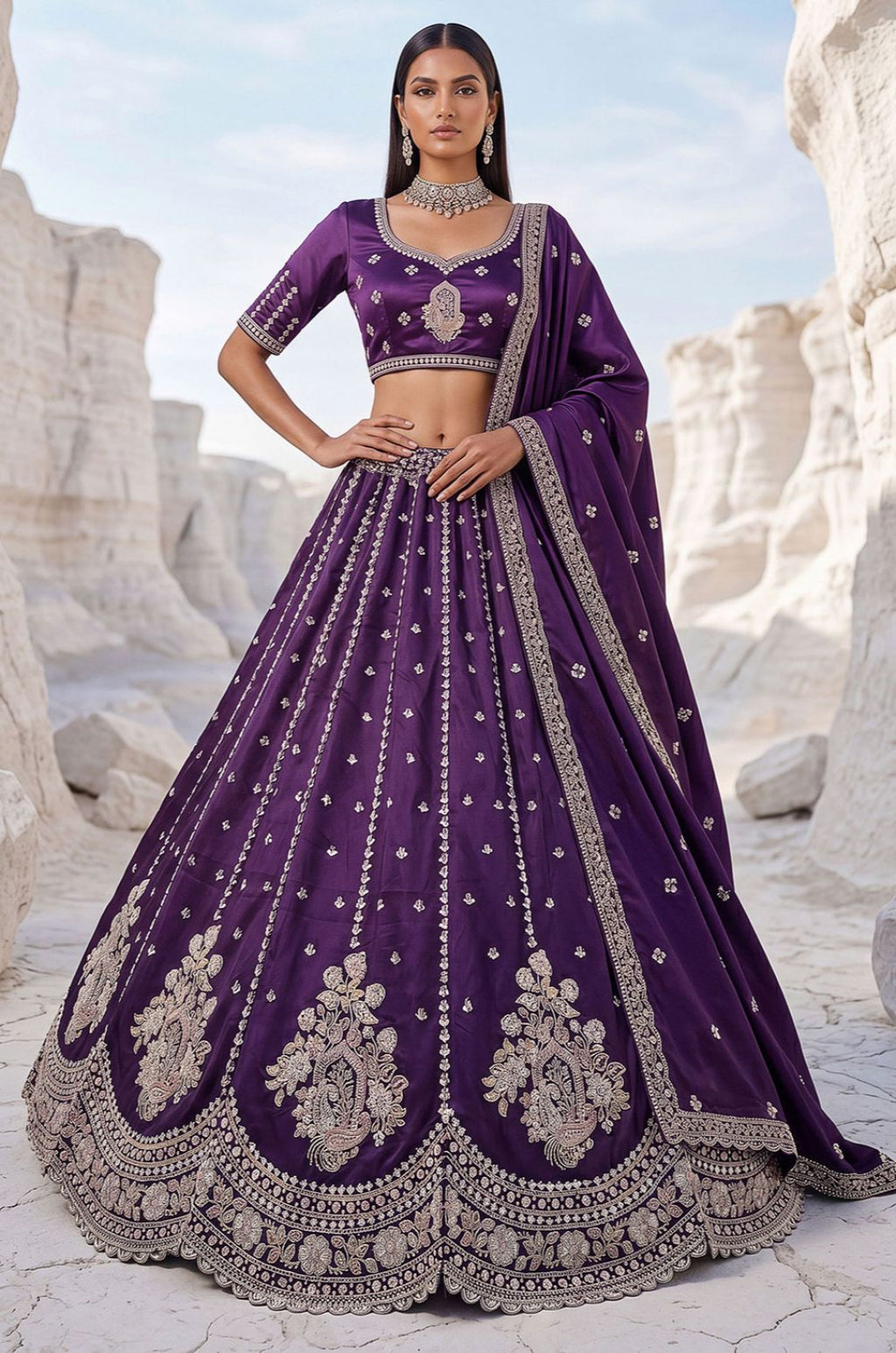 Purple Silk Lehenga Choli - SFPRF279405