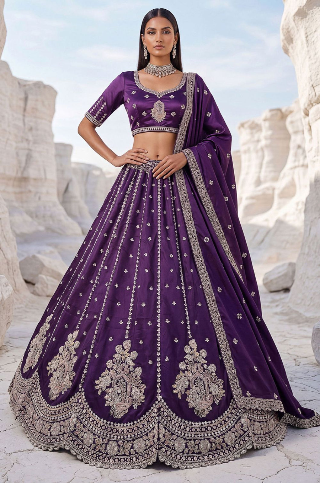 Purple Silk Lehenga Choli - SFPRF279405