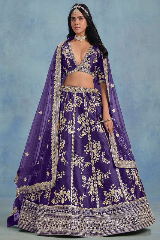 Purple Bridal Wedding Silk Lehenga Choli SFDFS34802