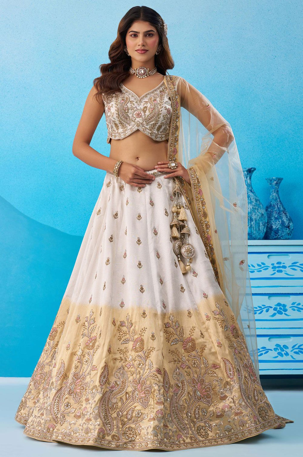 White Tissue Lehenga Choli - SFROY571821