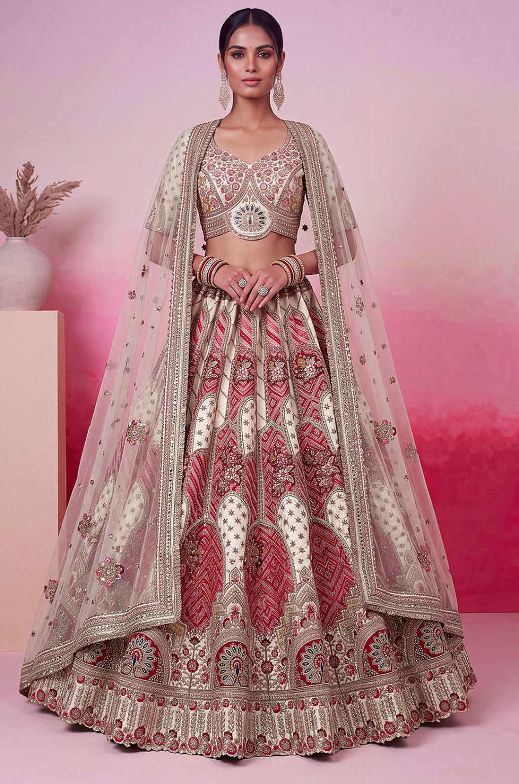 White Silk Lehenga Choli - SFANJ3466