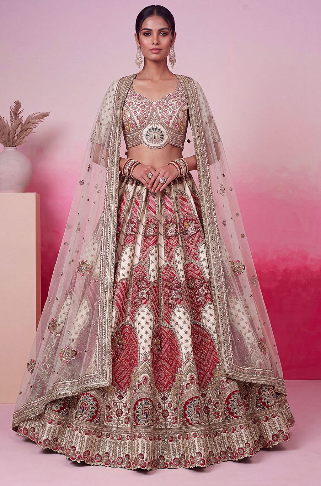 White Silk Lehenga Choli - SFANJ3466