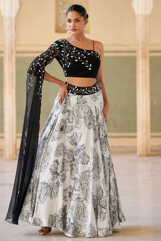 Futuristic White Indo Western Print Lehenga Choli  SFSMT53101R