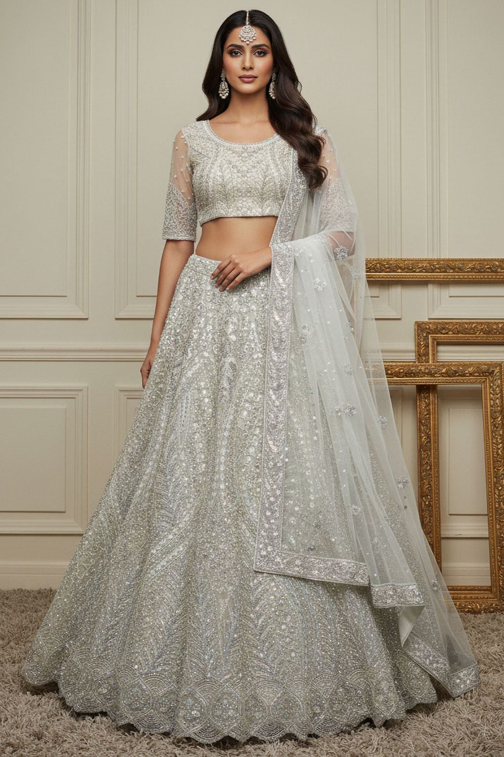 White Net Lehenga Choli - SFANJ3194