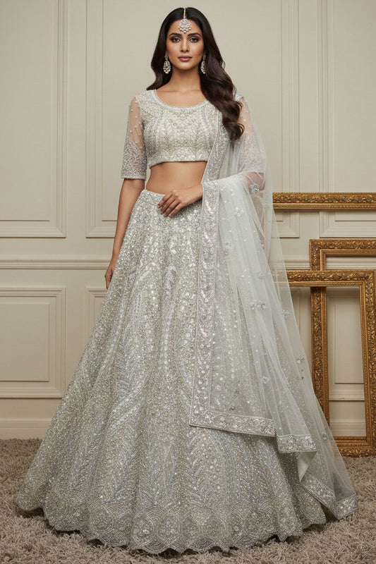 White Net Lehenga Choli - SFANJ3194