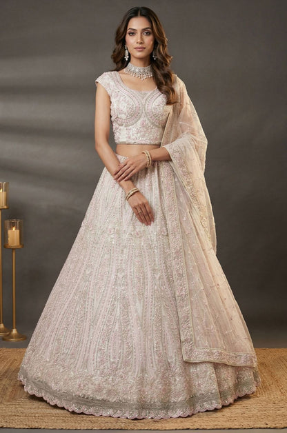 Hand Finished Luxury  White Net Lehenga Choli SFANJ3228