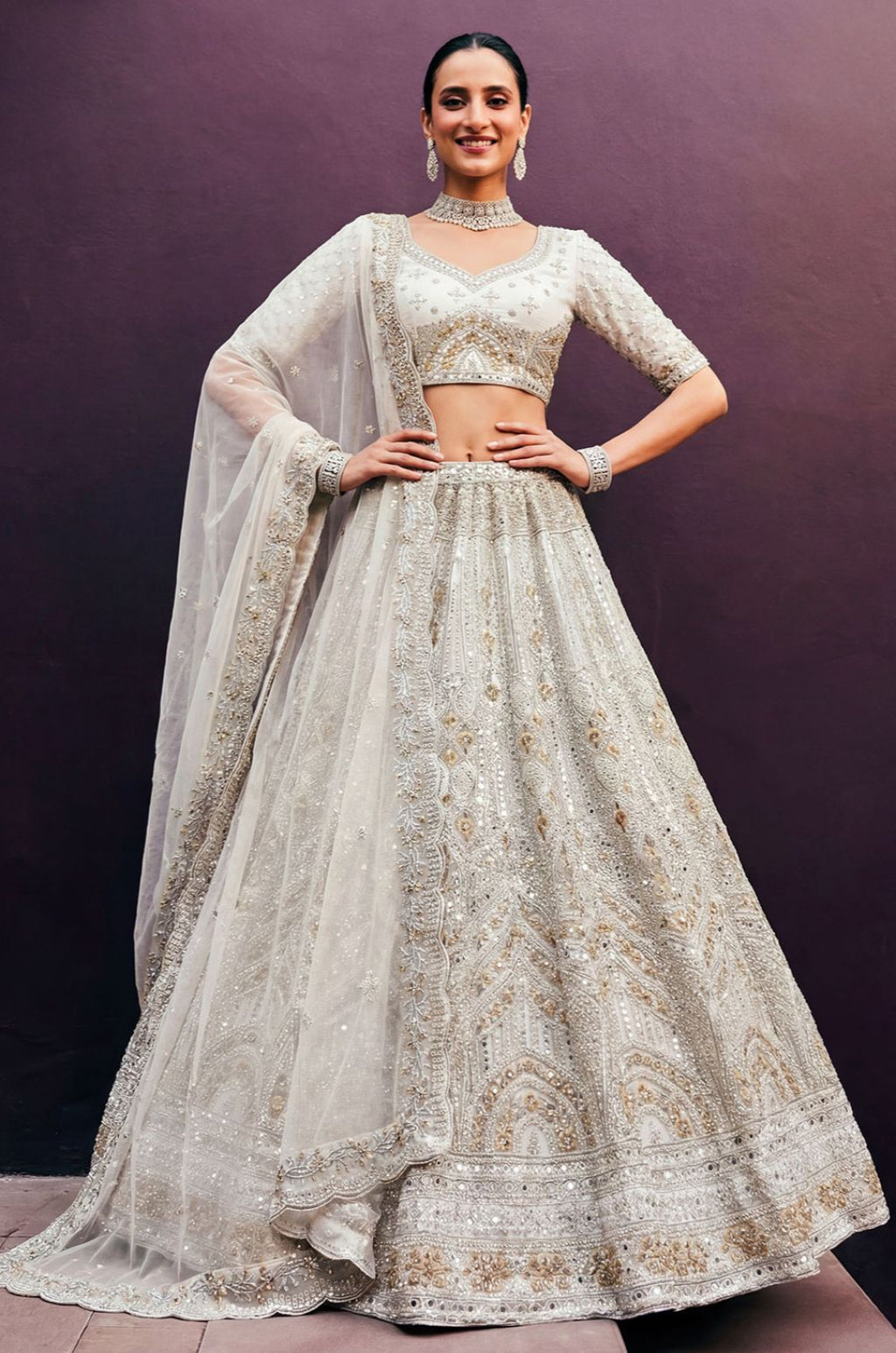 White Net Lehenga Choli - SFANJ3290