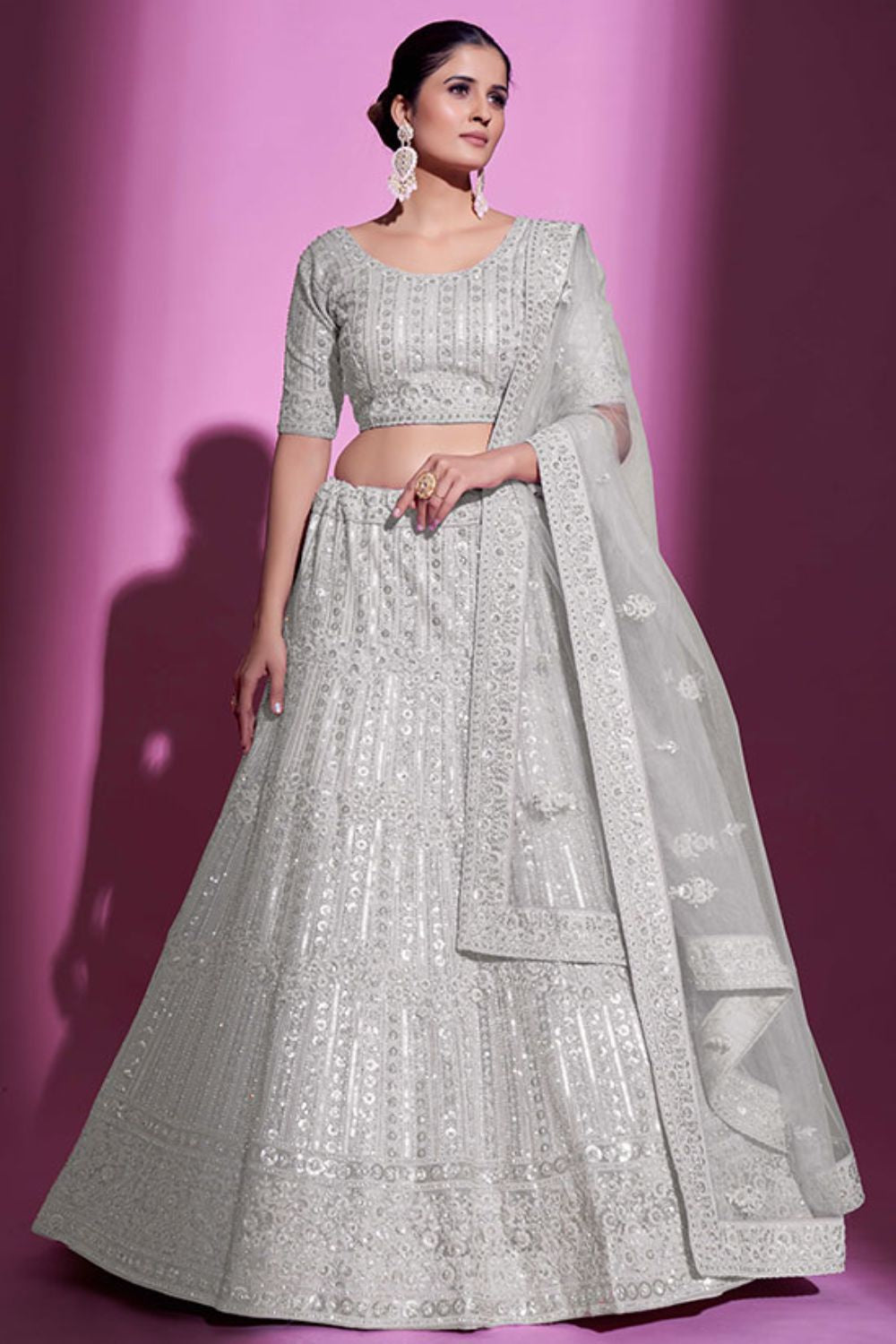 White Silk Lehenga Choli For Sangeet Ceremony Night  SFARY16425
