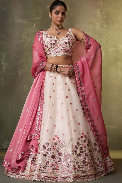 White Bridal Wedding Organza Lehenga Choli SFROY565723