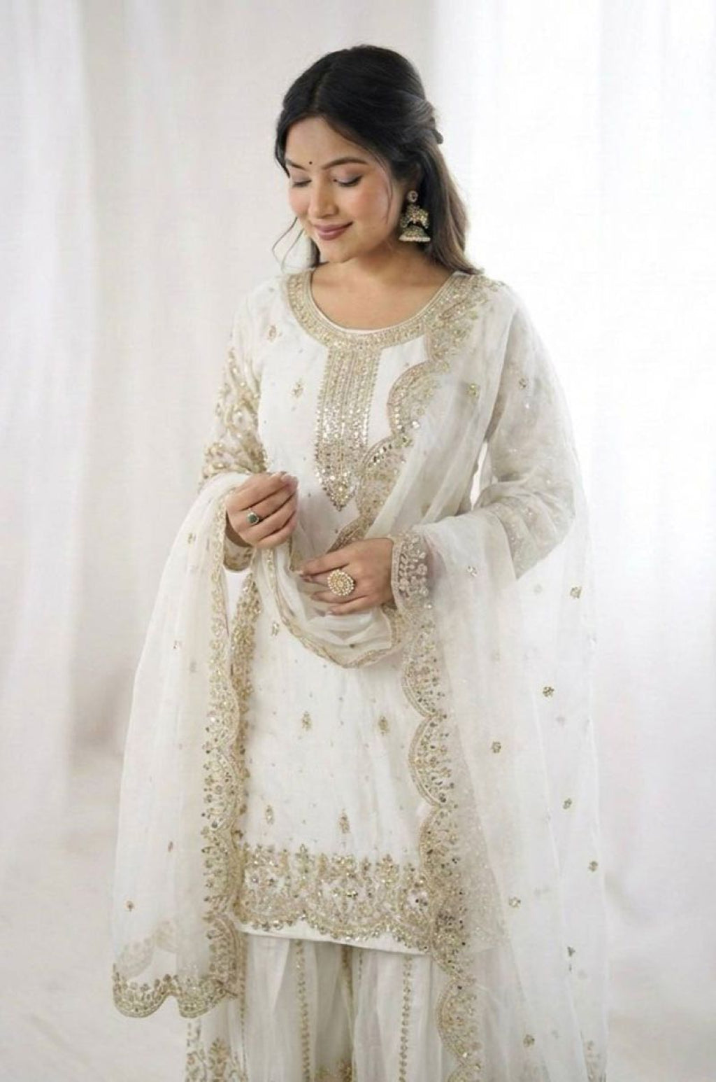 White Silk Salwar Kameez - SFFK38803R