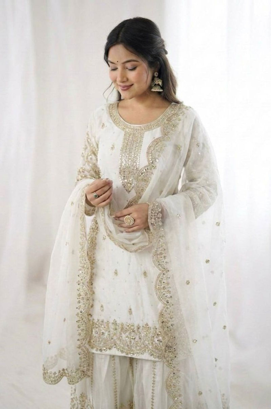 White Silk Salwar Kameez - SFFK38803R