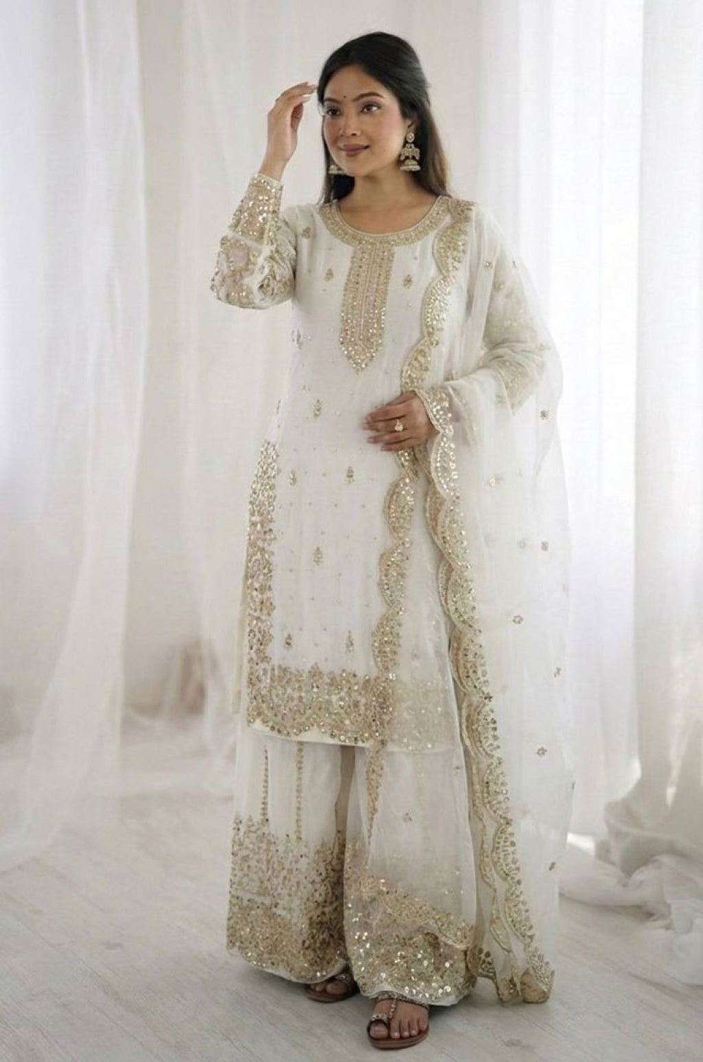 White Silk Salwar Kameez - SFFK38803R