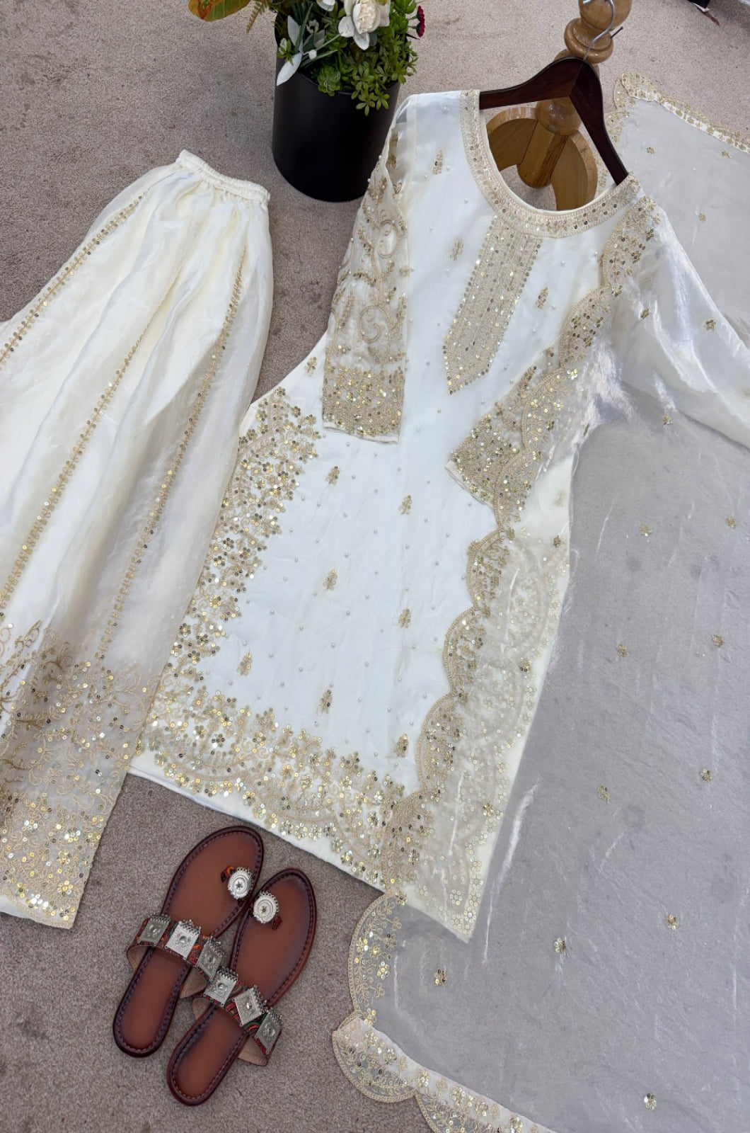 White Silk Salwar Kameez - SFFK38803R
