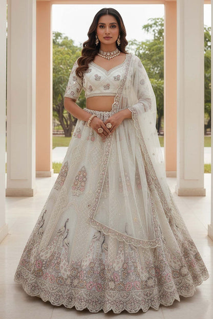 White Net Lehenga Choli - SFANJ3212
