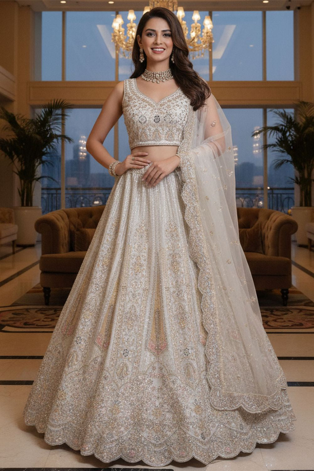 White Net Lehenga Choli - SFANJ3215