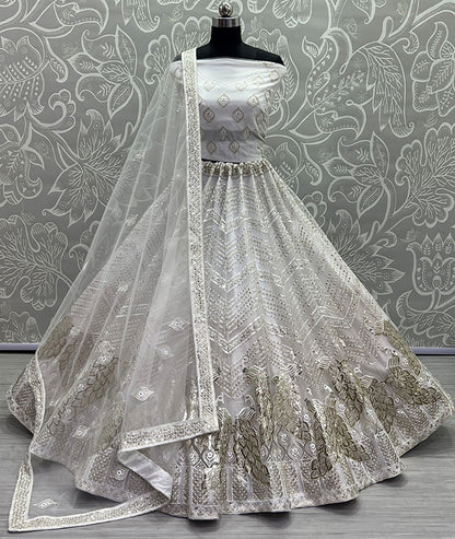 White Net Designer Reception Wedding Lehenga SFANJ2172