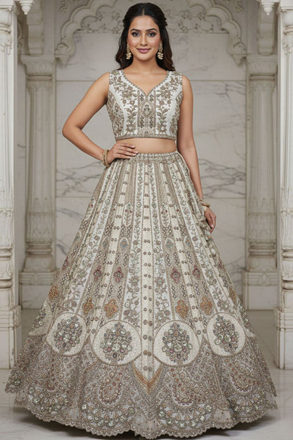 White Bridal Engagement Organza Lehenga Choli SFANJ3208