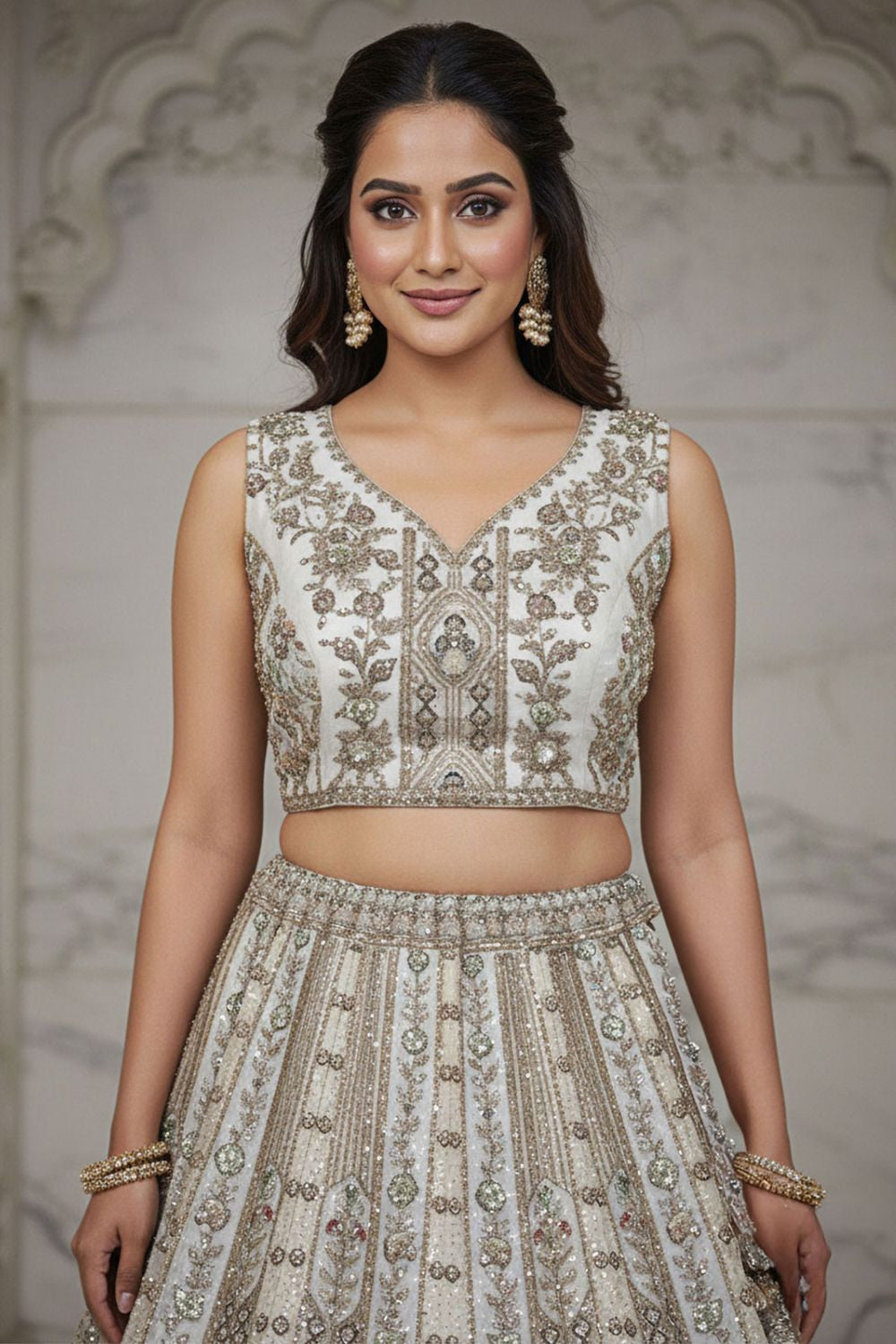 White Bridal Engagement Organza Lehenga Choli SFANJ3208