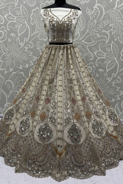 White Bridal Engagement Organza Lehenga Choli SFANJ3208