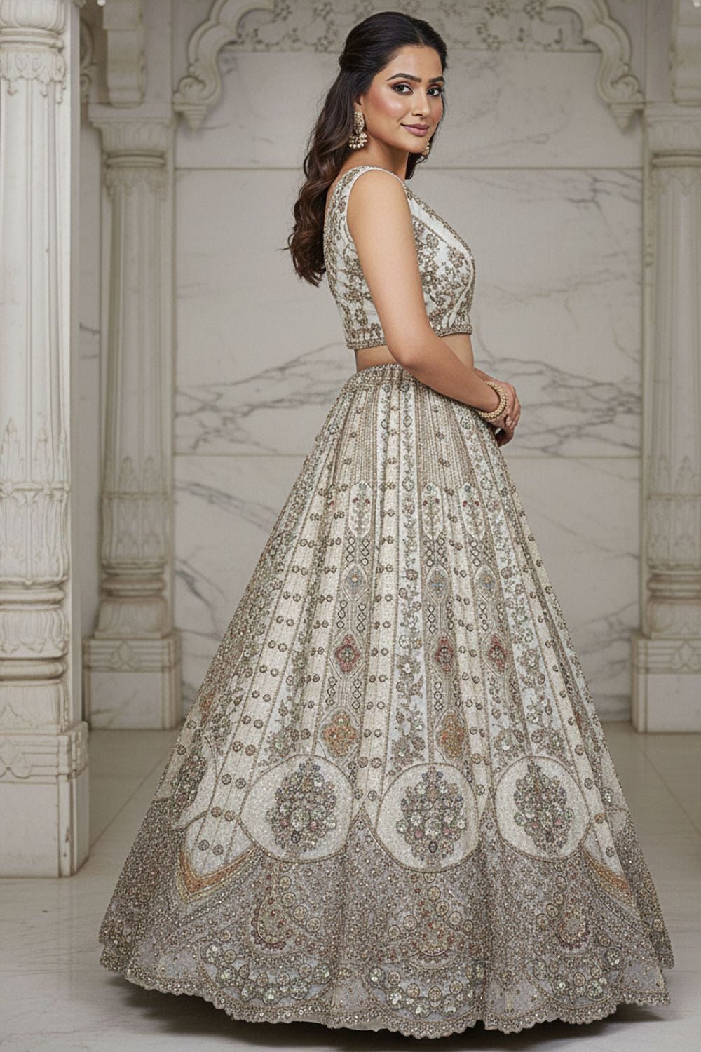 White Bridal Engagement Organza Lehenga Choli SFANJ3208