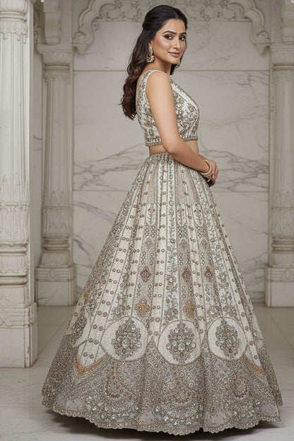 White Bridal Engagement Organza Lehenga Choli SFANJ3208