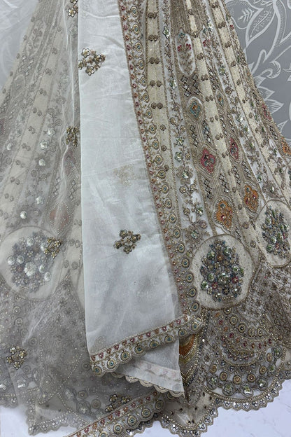 White Bridal Engagement Organza Lehenga Choli SFANJ3208