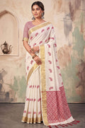 White Linen Sarees - SFAST22107