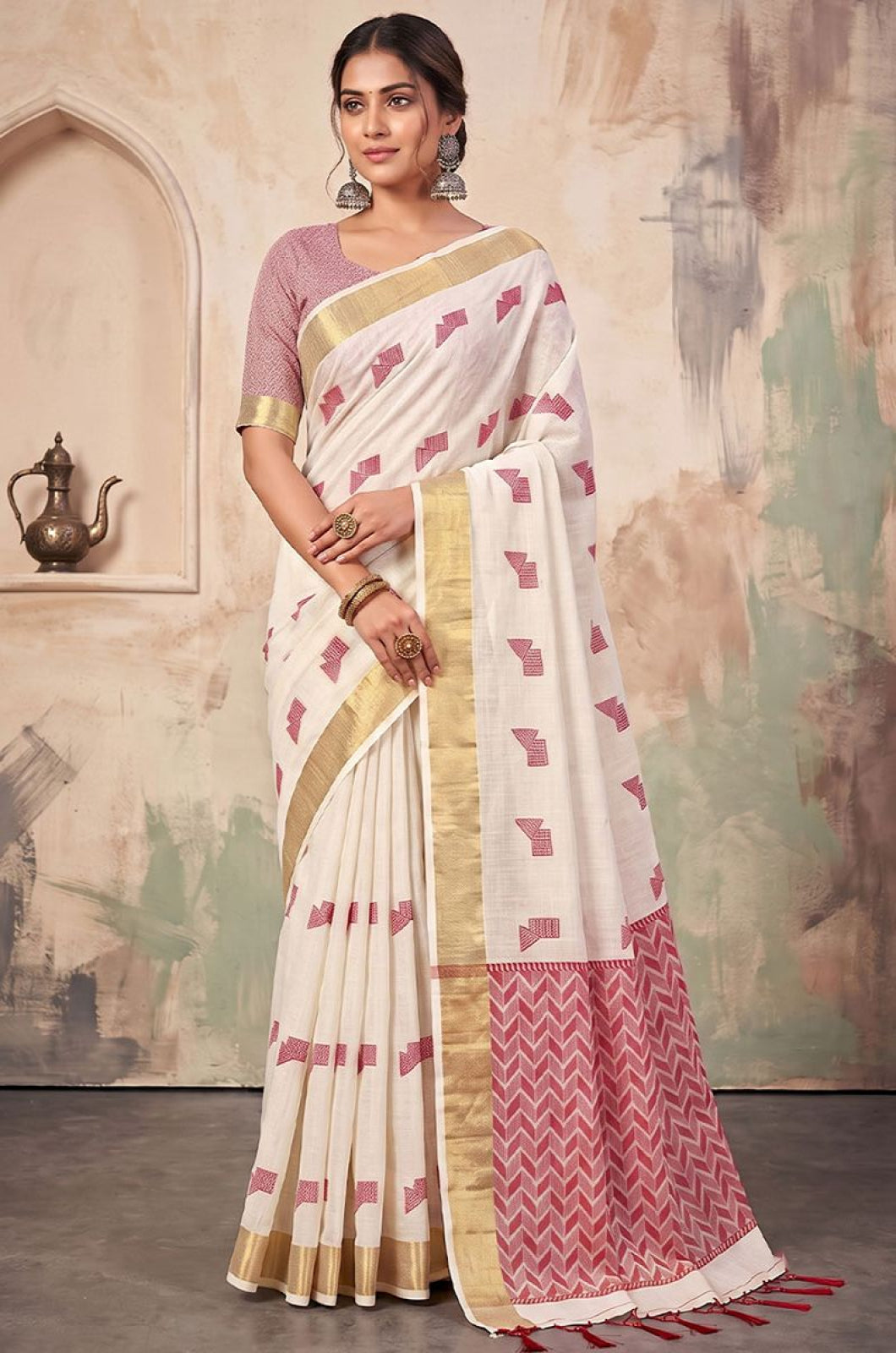 White Linen Sarees - SFAST22107