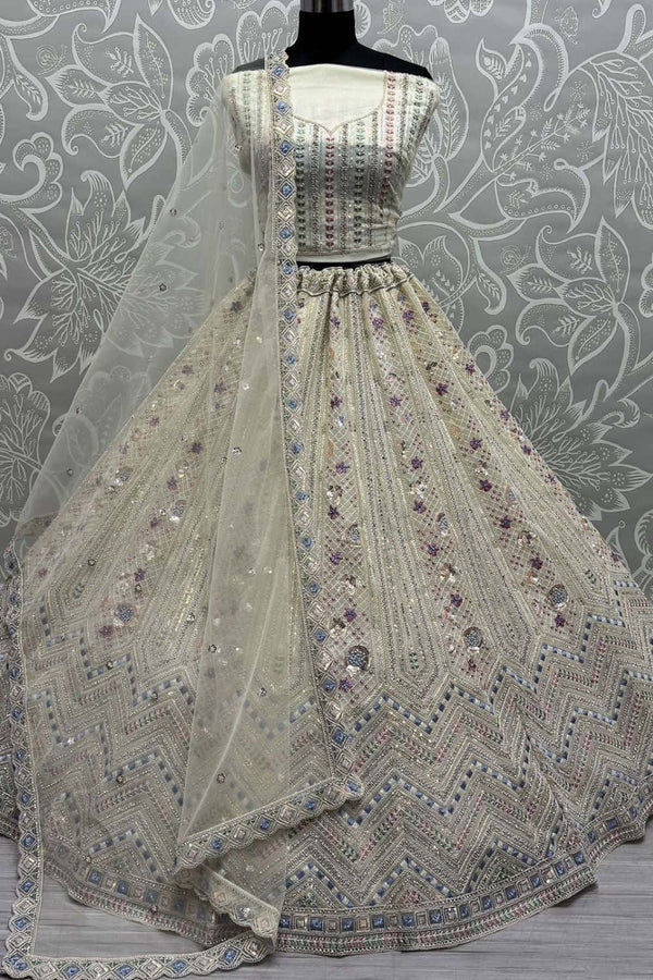 White Refined Net Engagement Lehenga Choli  SFANJ3017