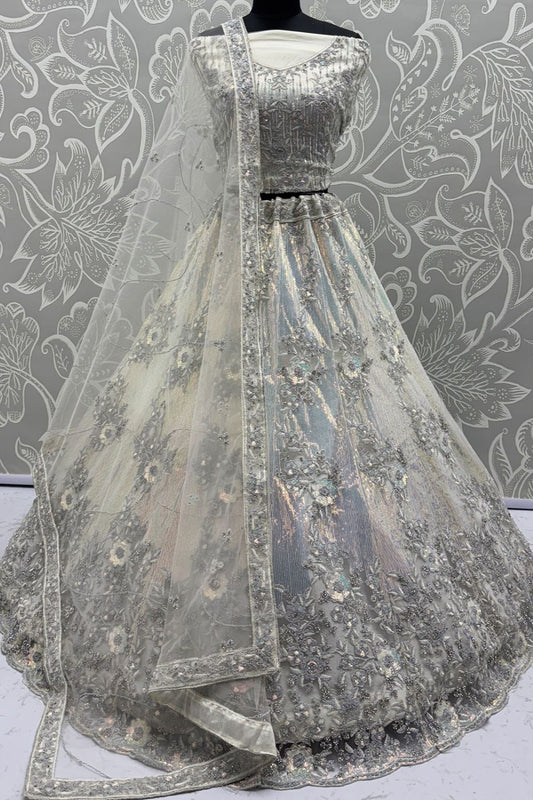 White Net Party Lehenga Choli SFANJ3126