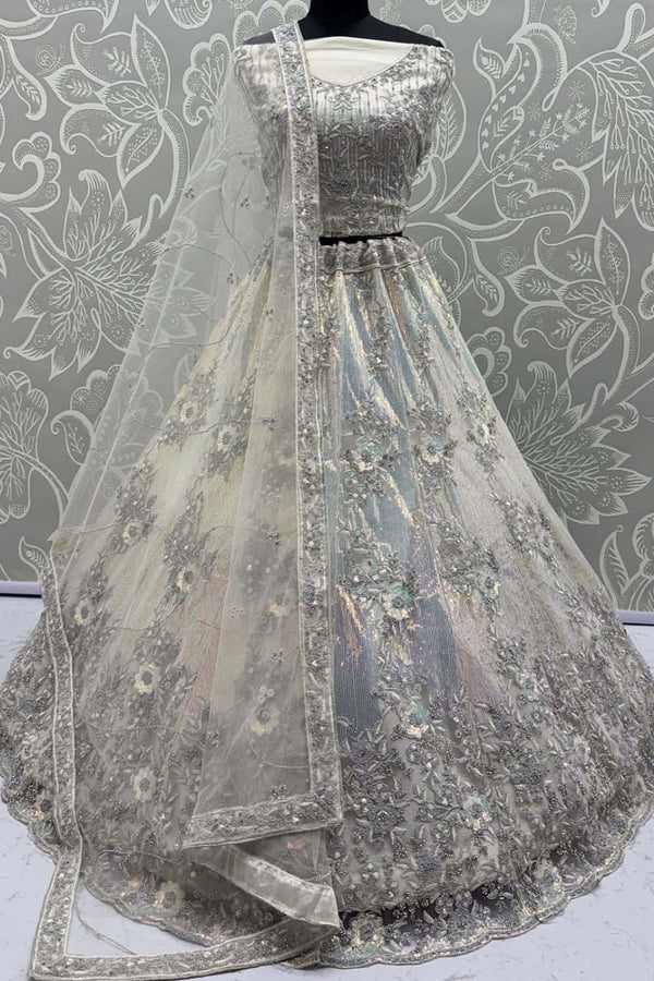 White Net Party Lehenga Choli SFANJ3126