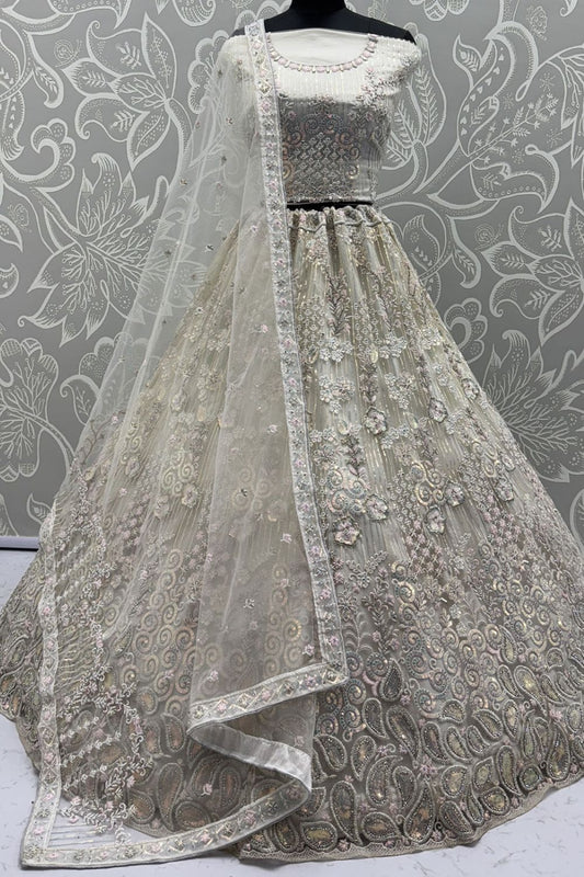 White Net Party Lehenga Choli  SFANJ3129