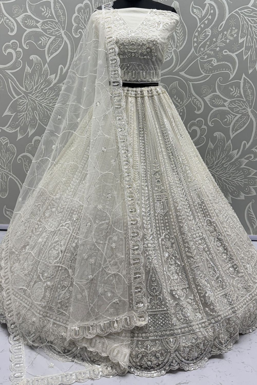 White Net Lehenga Choli - SFANJ3136