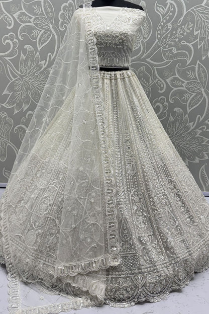 White Net Lehenga Choli - SFANJ3136