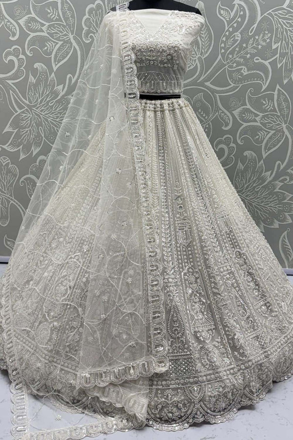 White Net Lehenga Choli - SFANJ3136