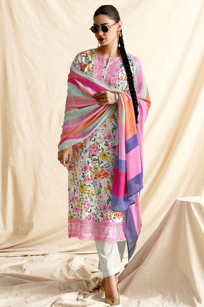 White Cotton Plus Size Salwar Kameez In Pure Lawn SFYS151002