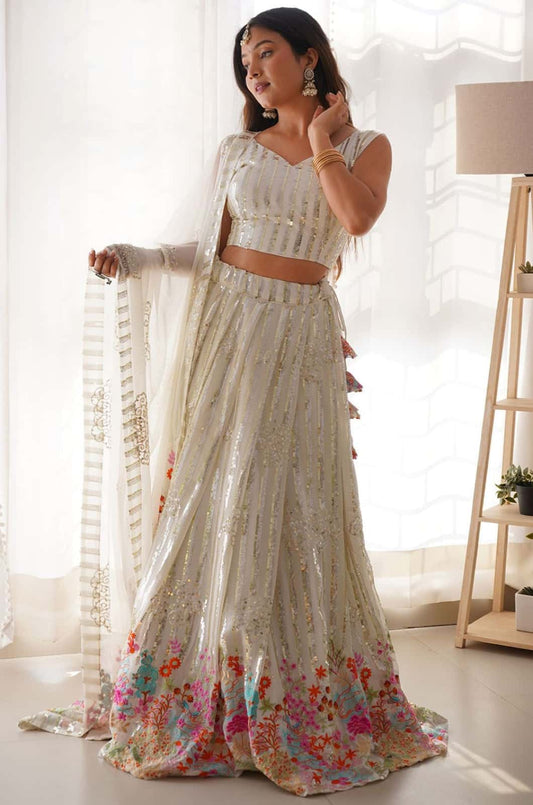 White Georgette Lehenga Choli - SFROY542401