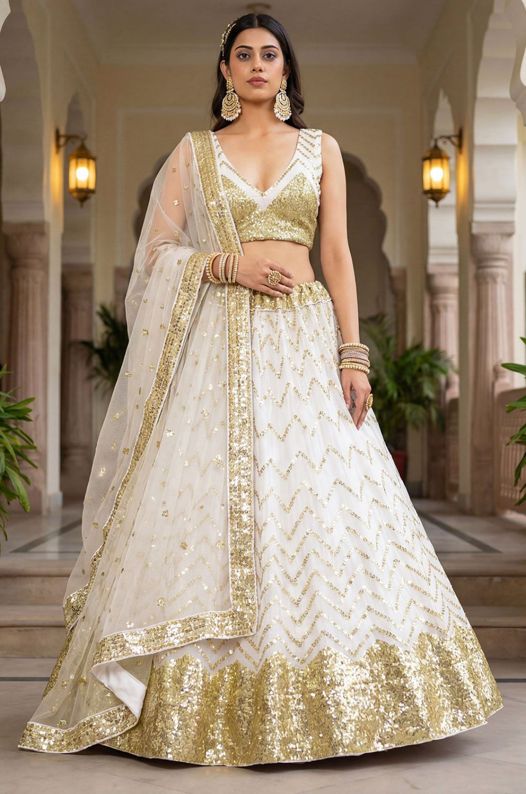 White Net Lehenga Choli - SFANJ3278