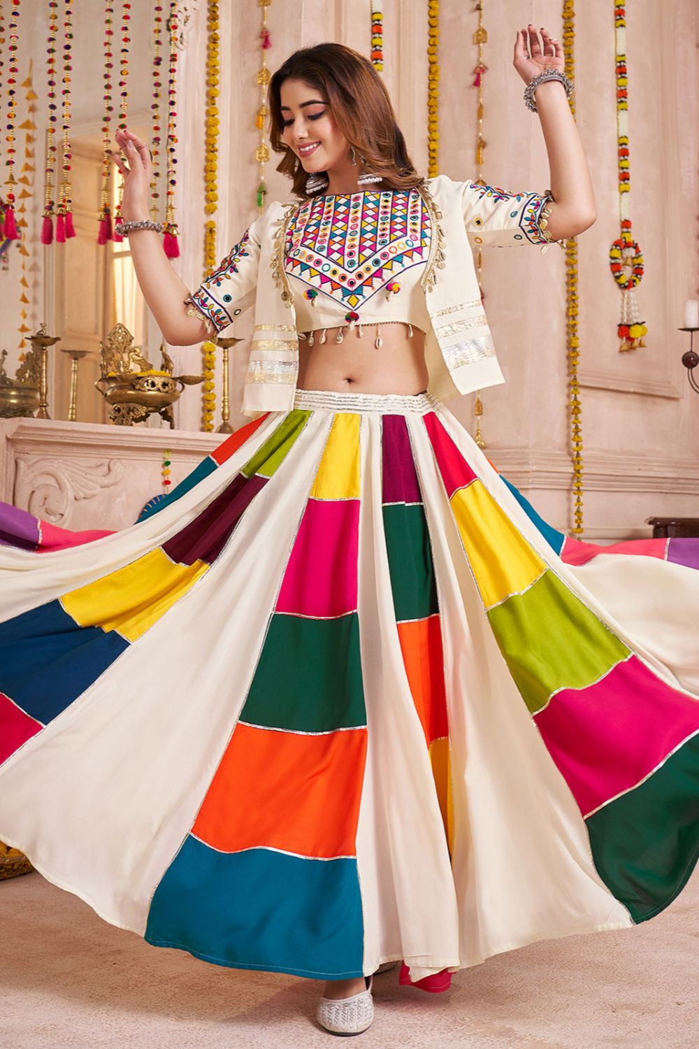 White Cotton Navratri Chaniya Choli  SFKHU20403