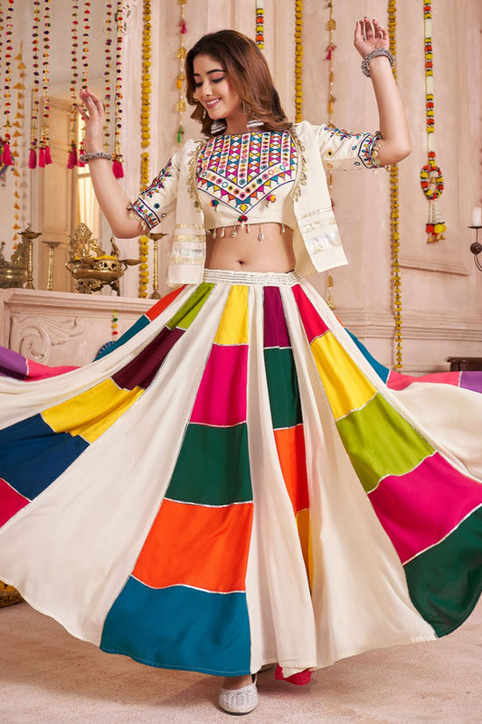 White Cotton Navratri Chaniya Choli  SFKHU20403