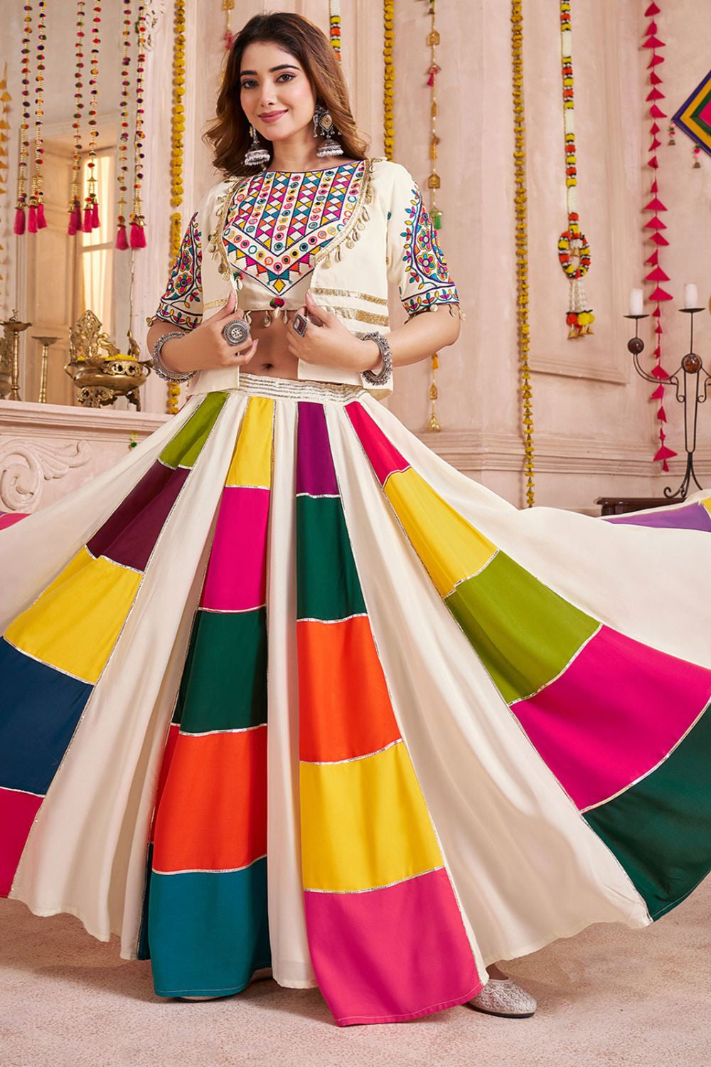 White Cotton Navratri Chaniya Choli  SFKHU20403