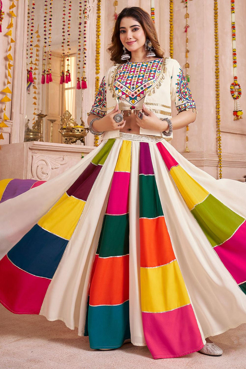 White Cotton Navratri Chaniya Choli  SFKHU20403