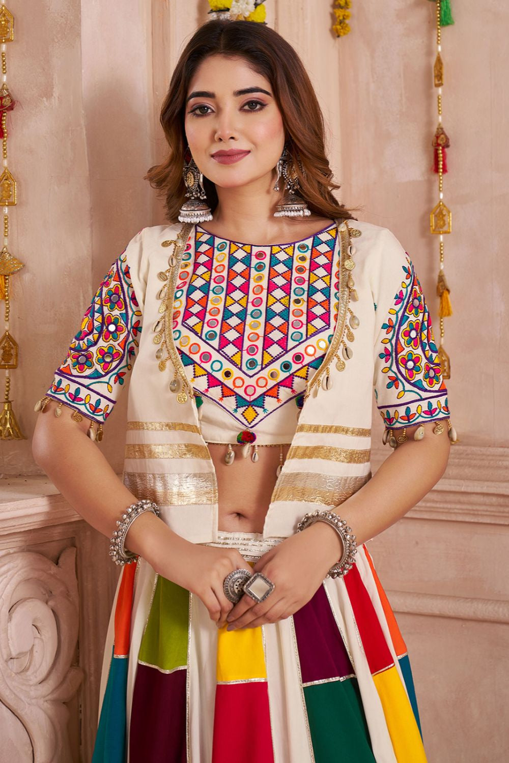 White Cotton Navratri Chaniya Choli  SFKHU20403