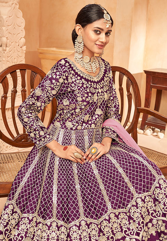 Magenta Wedding Silk Designer Anarkali Suit Gown SFDFS23402