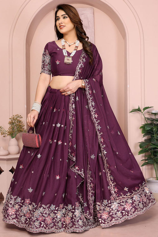 Burgundy Georgette Lehenga Choli - SFROY457907