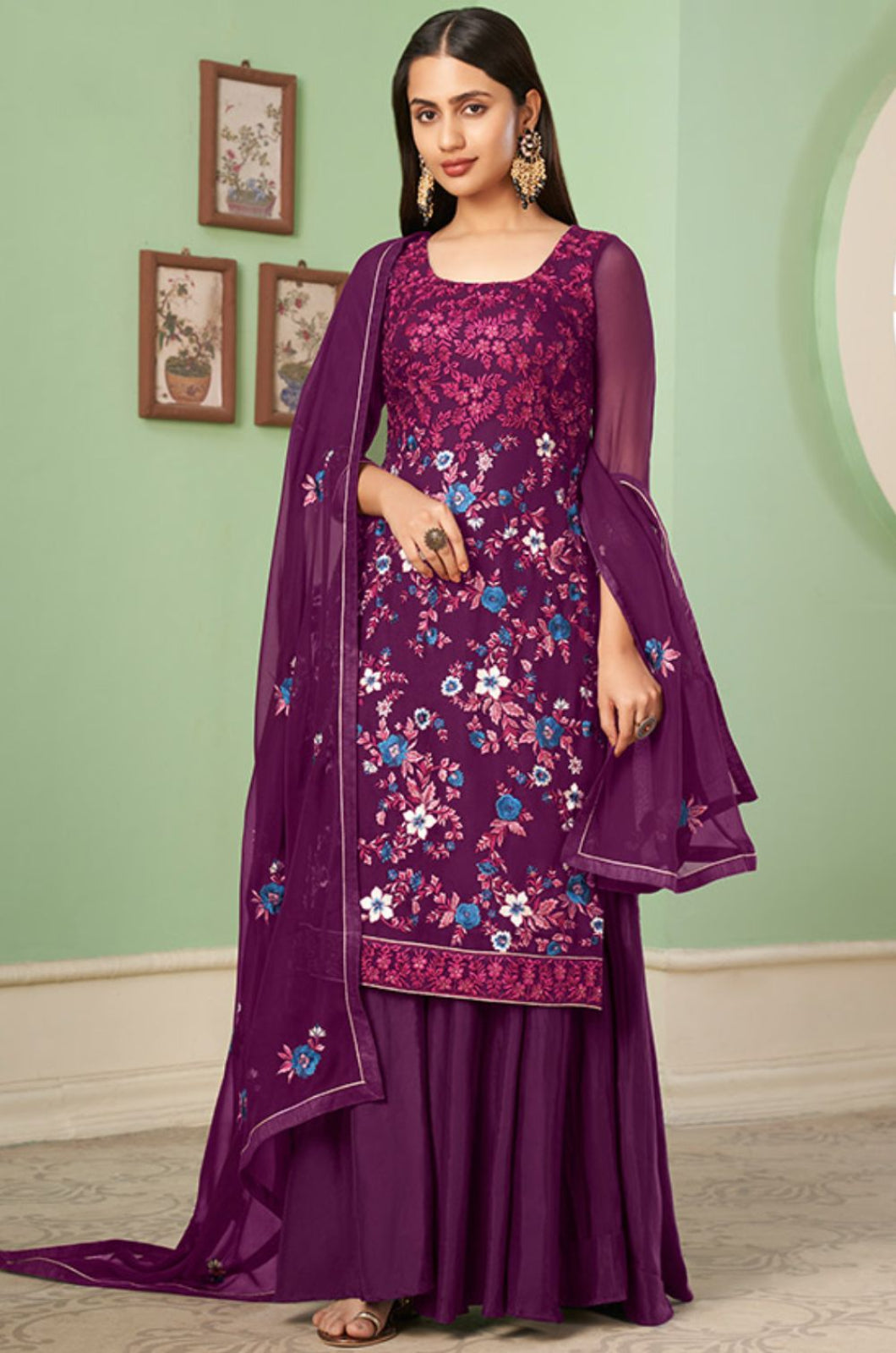 Magenta Georgette Salwar Kameez - SFSA358806