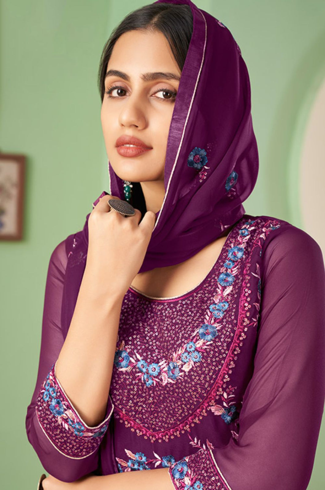 Magenta Georgette Salwar Kameez - SFSA358810