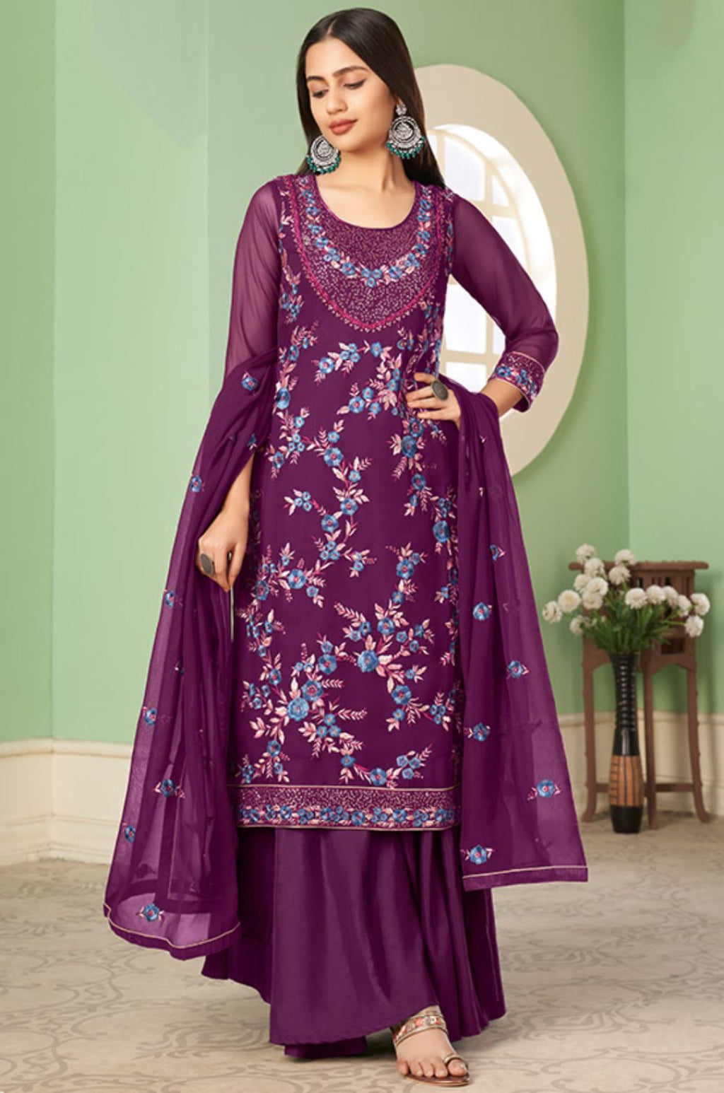 Magenta Georgette Salwar Kameez - SFSA358810