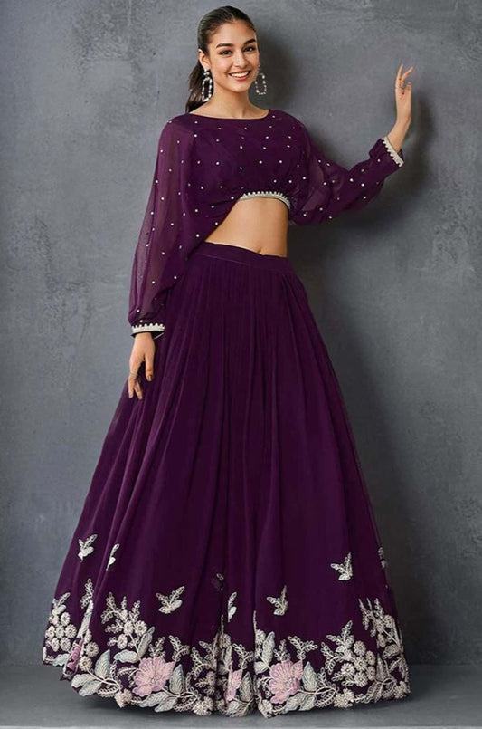 Magenta Georgette Lehenga Choli - SFROY501500R